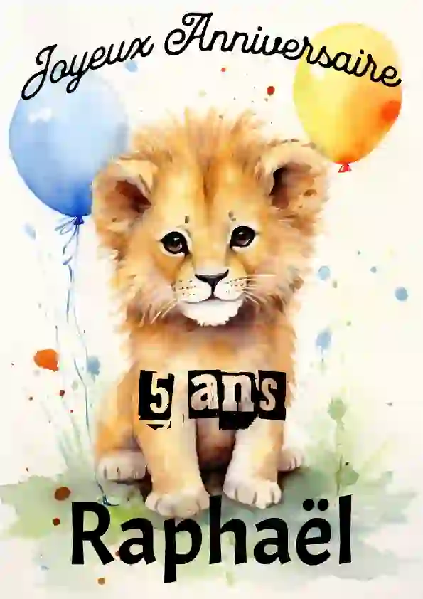 carte anniversaire lion ballons
